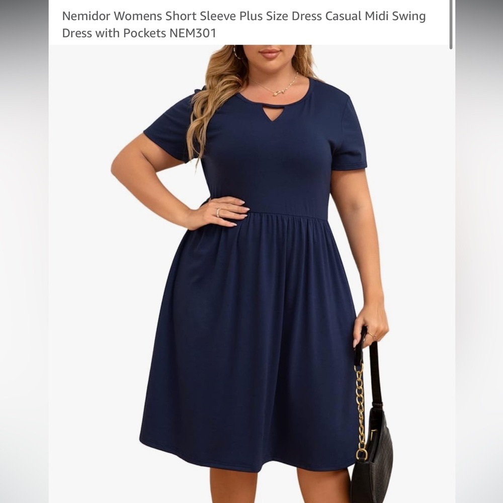 Nemidor - Navy Blue short sleeve Midi Dress